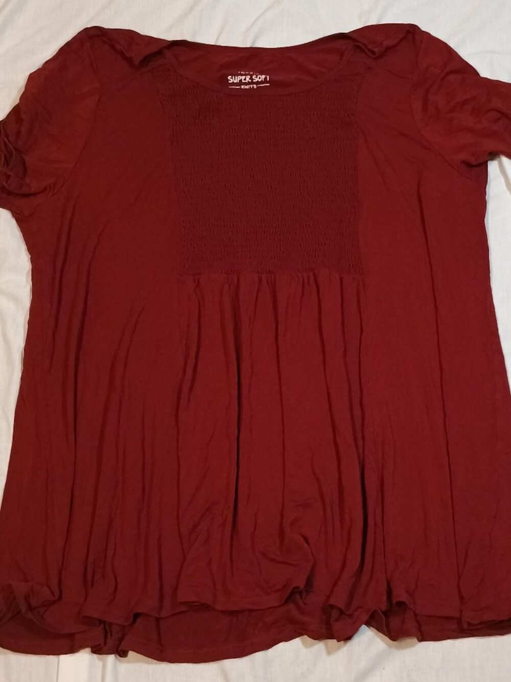 Torrid/Smocked Babydoll Top/Womens 4X Brick Red Super Soft Scoop Neck Plus Size